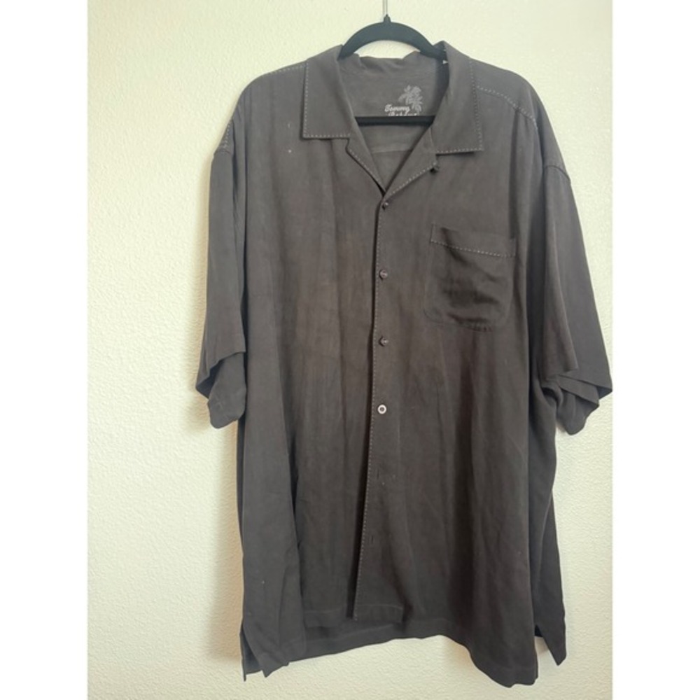 Tommy Bahama Mens XXL Silk Camp Shirt Black Short Sleeve Button Down 134-T34181